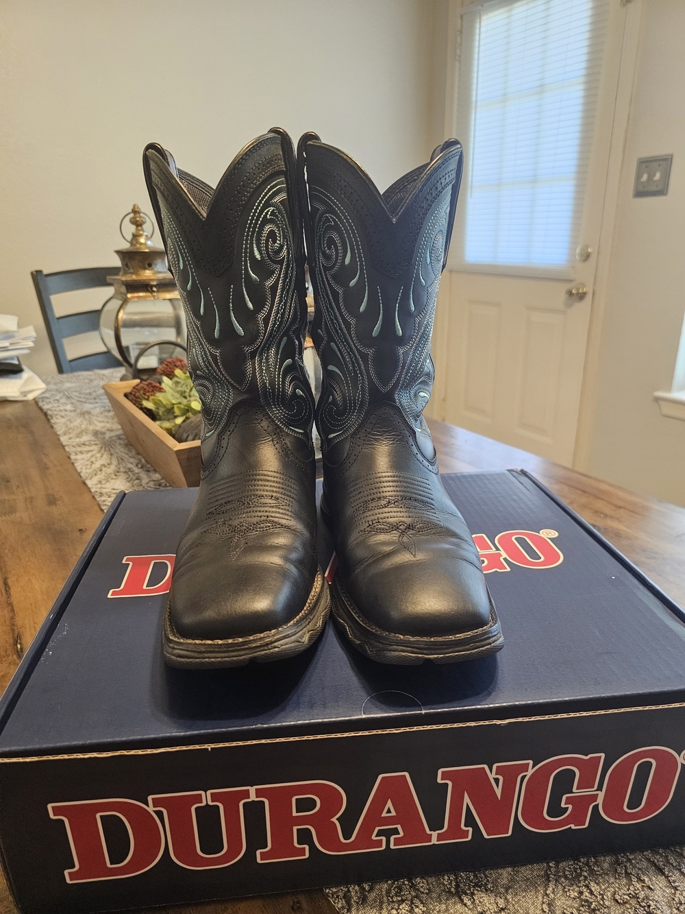 Durango Black Cowboy Boots with Teal Accent Stitching